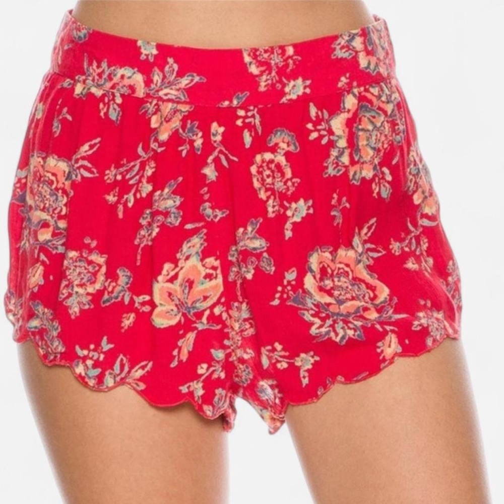 Billabong Red Floral High Waist Shorts